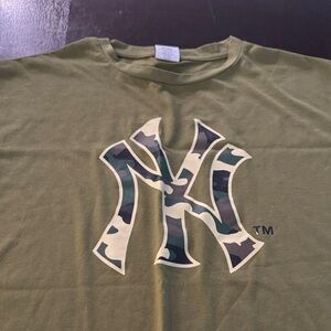 Army Green Camo NY Yankee Logo Short Sleeve Tee- Yankee Stadium giveaway